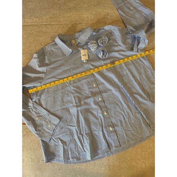 J. Crew Blue White Stripe Button-Up Shirt Women's 3X Rosette NWT Long Sleeve - Picture 6 of 9